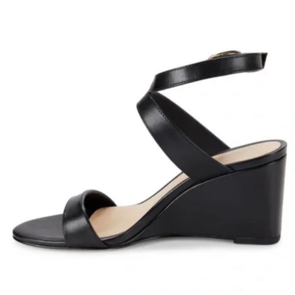 Stuart Weitzman Ave Strap Black Leather Wedge Heel Size 9.5